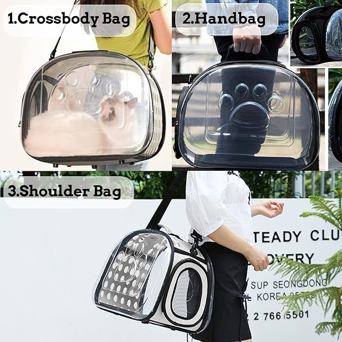 1 BNOSDM Transparent Cat Carrier Portable Small Cat Carried Bag Collapsible Soft-Sided Pet Carriers for Kitten Puppy Rabbit Travel Hiking Walking & Outdoor Use(Black)