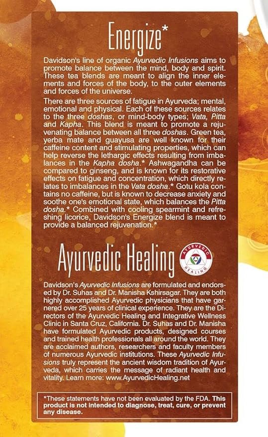 2 Davidson's Organics, Ayurvedic Infusions, Energize, 25-count Tea Bags, Pack of 6