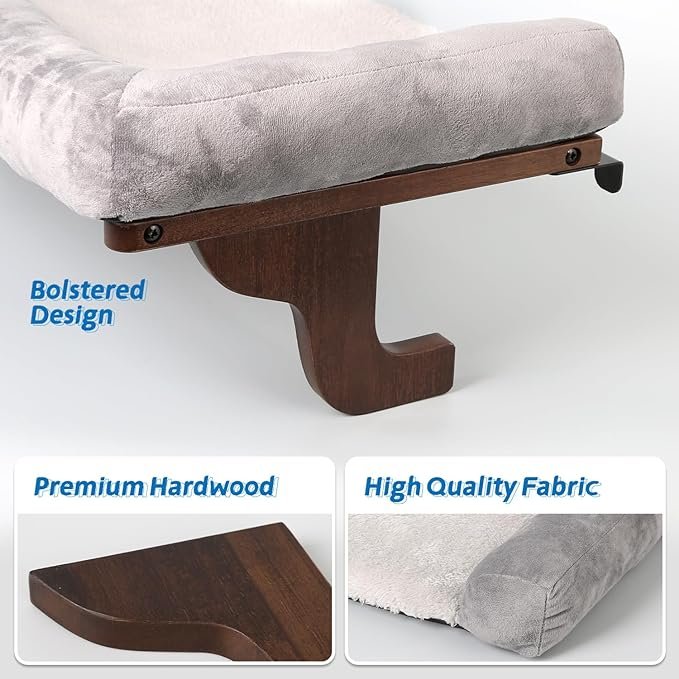 1 Zakkart Cat Perch for Window Sill with Bolster - Orthopedic Hammock Design with Premium Hardwood & Robust Metal Frame - Cat Window Seat for Large Cats and Kittens - Dark Stained Wood with Gray Bed