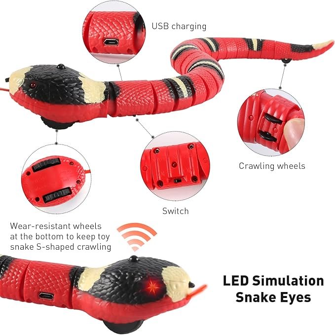 3 Cat Toys Snake Interactive,Kitten Toys,Realistic Smart Sensing Snake Toy,USB Rechargeable,Automatically Sense Obstacles and Escape,Electric Tricky Snake Cat Toys for Indoor Cats Dogs(Pink snake)