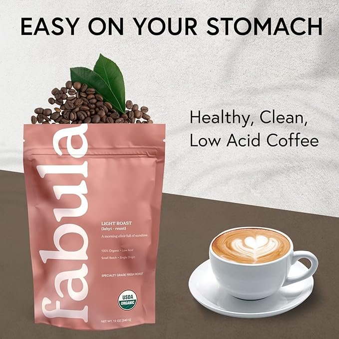 4 Fabula Coffee Light Roast Whole Beans - Organic - Low Acid - Single Origin - Non-GMO - Mold Free - 12 Ounces