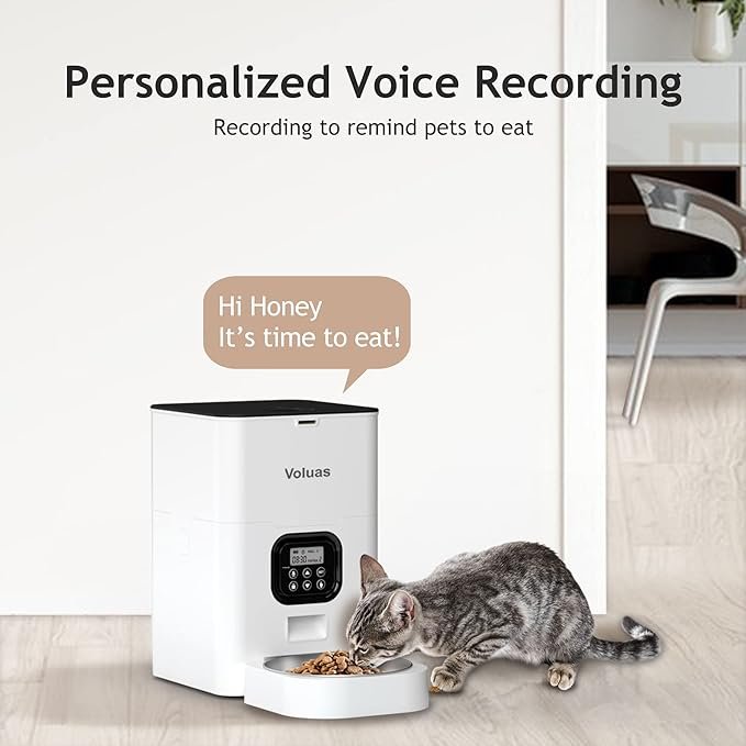 2 VOLUAS Automatic Cat Feeders - Timed Pet Feeder for Cats and Dogs with Dry Food Dispenser, Desiccant Bag, Programmable Portion Control, 4 Daily Meals, 10s Voice Recorder