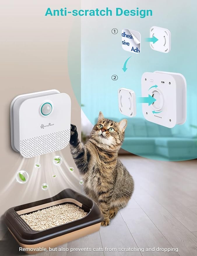 1 DownyPaws Cat Litter Deodorizer, Rechargeable 4000 mAh Odor Eliminator Cat Litter Box, Dust-Free, 14-Day Battery Life, No Consumables