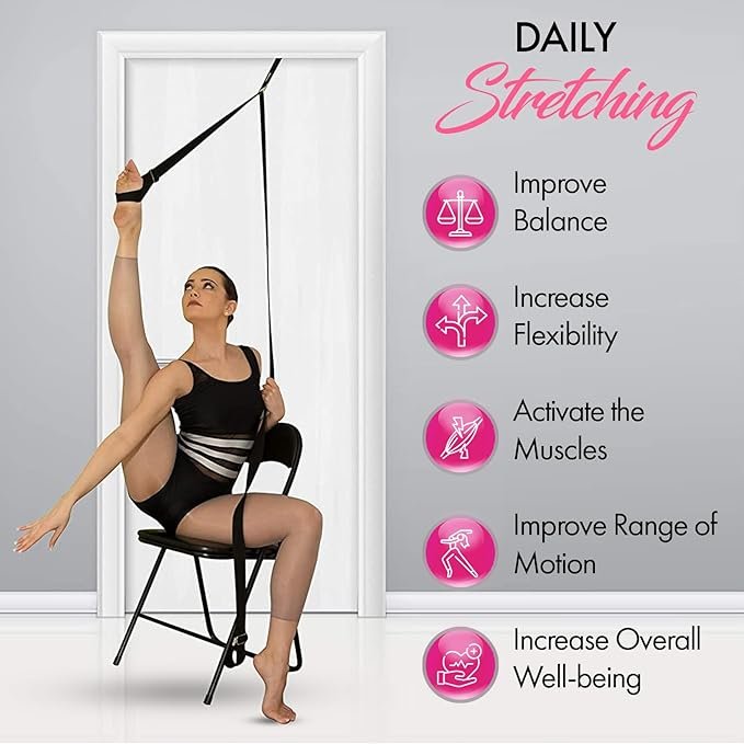 3 Stretching Strap With Door Anchor - Stretching Equipment to Improve Legs Flexibility - Splits Trainer For Home Ideal In Ballet, Dance, Cheerleading, Taekwondo, Yoga, Pole Dancing & Gymnastics