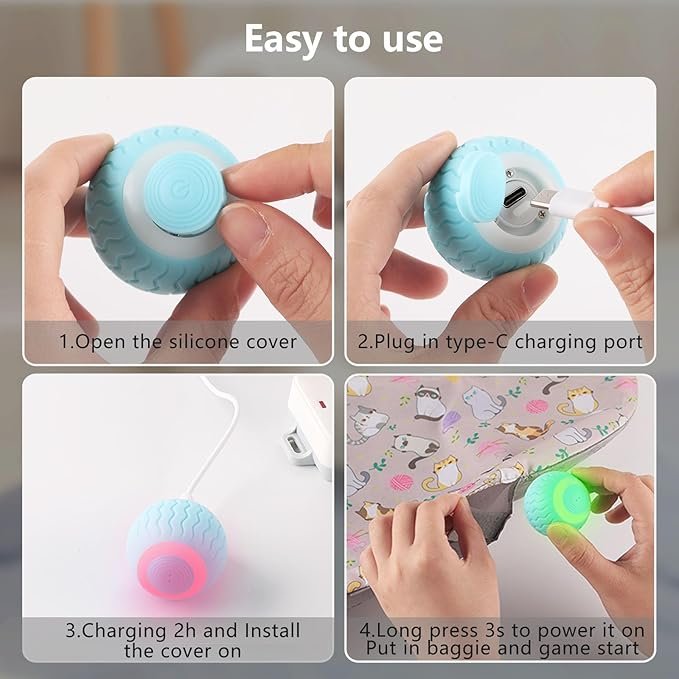 2 Interactive Cat Toy for Indoor Cats Electronic Rolling Ball Toy Sets Rechargeable Kittens Toy Hide and Seek Under a Mat Hunting Kitty Toys