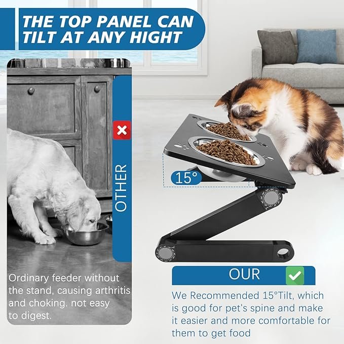 3 Pandaq Adjustable Raised Dog Bowls, 15° Tilted, 6 Heights, 500ML, for Small to Medium Dogs & Cats