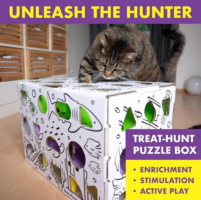1 MEGA – Cat Treat Puzzle Box – Interactive Treat Maze – Cat Puzzle Feeder – Treat Box for Indoor Cats – Enrichment Food Toy – Best Cat Toy Ever!