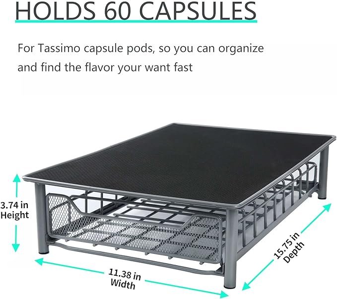 2 Tassimo Pods Storage Compartment for 60 Capsules, Organizational Unit for Office, Home or Kitchen, Black & Grey