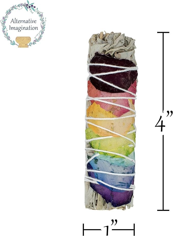 1 White Sage Sticks with Chakra Rose Petals - Natural Incense Sticks for Spiritual Cleansing, Home Fragrance, Witchcraft Supplies - 4" Long Bundles - Pack of 3 - Alternative Imagination,