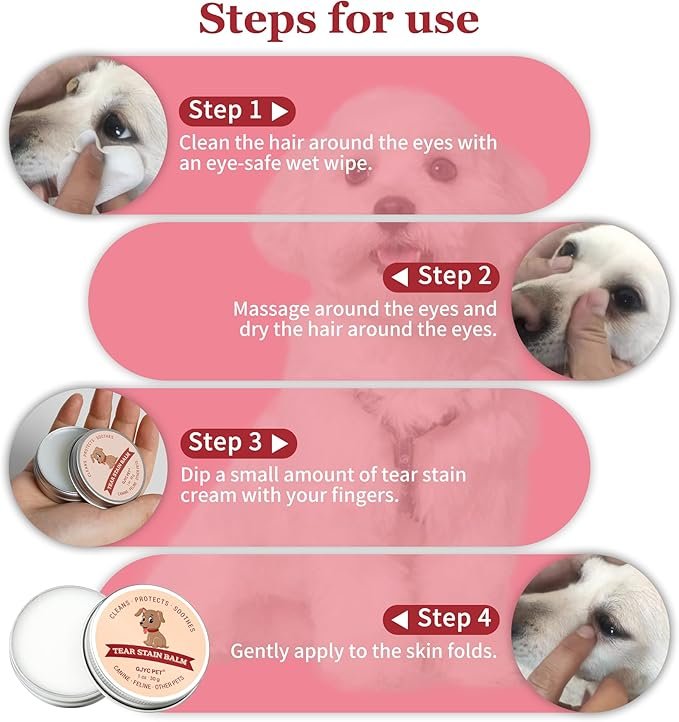 3 Pet Tear Stain Remover Balm - 1 oz (30g) Natural, Plant-Based Eye Care for Dogs and Cats - Gently Cleanses and Restores Sparkling Eyes
