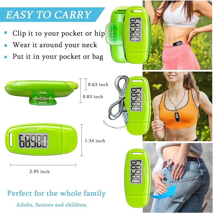 2 Gzvxuny USB Pedometer with Clip and Strap, Step Counter for Walking Accurately Track Steps, Simple Step Counter, Exercise Time