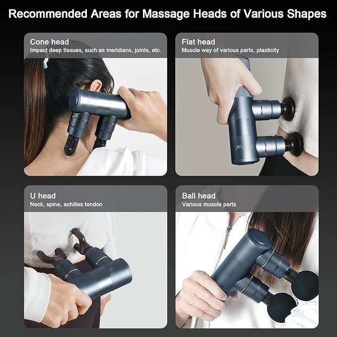 4 Wellue Massage Gun, Deep Tissue Percussion Muscle Massage Gun for Therapy and Relaxation, Double-Head Handheld Muscle Massager Gun for Athletes Relieving Pain, Soreness and Stiffness