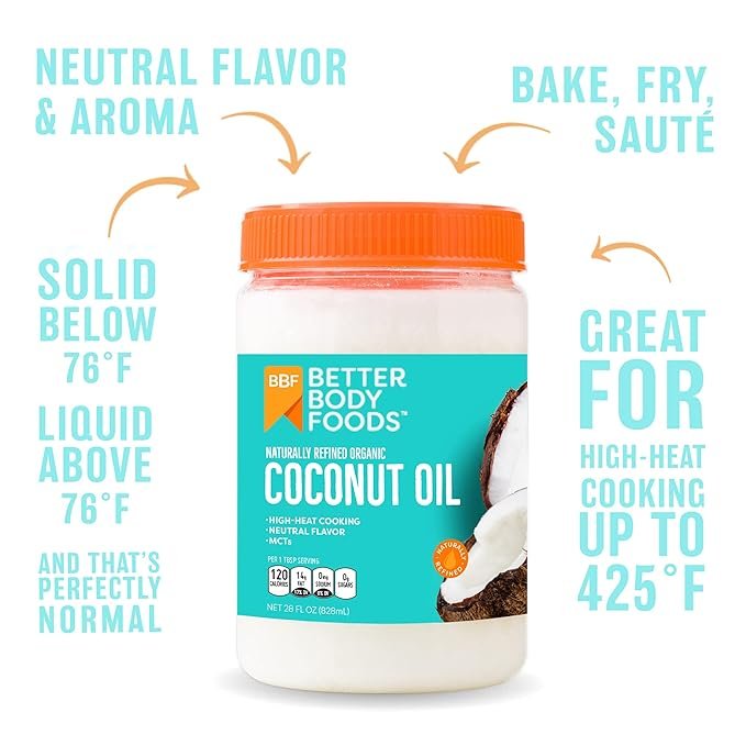 1 BetterBody Foods Organic, Naturally Refined Coconut Oil, 15.5 Fl Oz, All Purpose Oil for Cooking, Baking, Hair and Skin Care