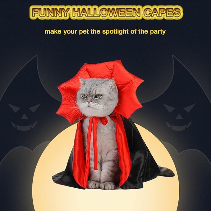 2 Dog Cape Costume - Pet Halloween Costumes Cat Vampire Cloak, Dog Witch Clothes for Small Medium Dogs Cats Puppy, Funny Dog Cosplay Dress Wizard Outfit, Dog Mantle Apparel for Halloween Party