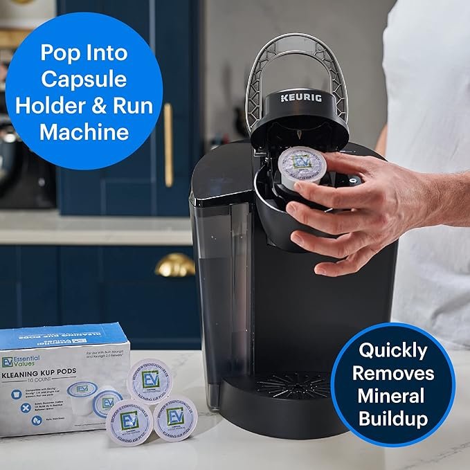 4 Essential Values Keurig Rinse Pods 10-Pack - K Cup Cleaning Solution - Compatible with K-Cup Machines Including 2.0 - Aftermarket Keurig Filter Pods