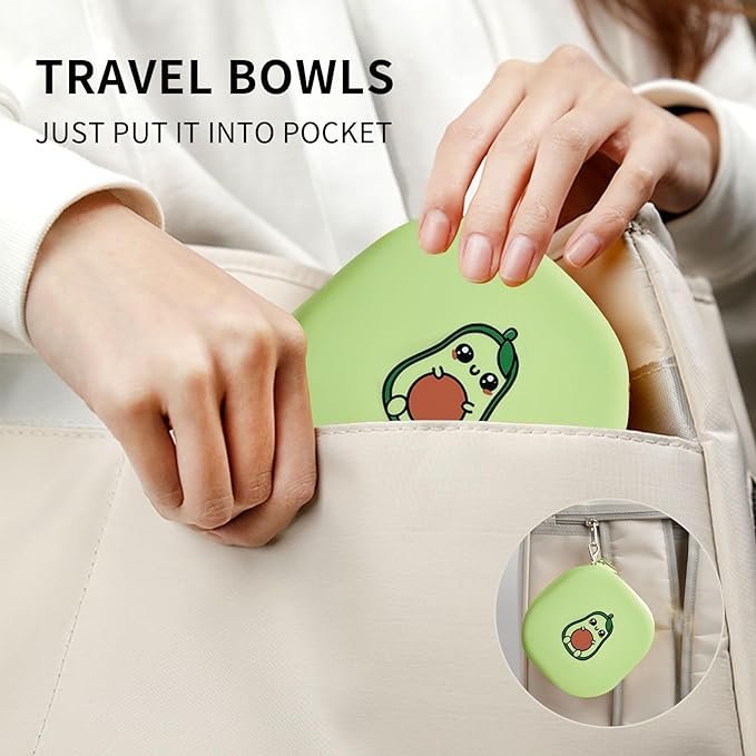 3 Petseek Travel Twin Pet Bowls for Cats or Dogs, Collapsible Silicone Bowls for Food and Water Feeding, Foldable Zip Up Oxford Cloth Carry Case with Carabiner Clip, Portable Hiking Cat Bowl