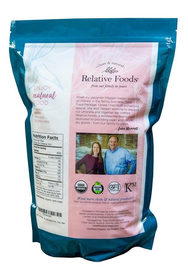 1 Organic Cane Sugar Crystals (5lb sugar packet) - Preservative & bone-char free, vegan food sugar substitute, gluten free, Non-GMO, fine natural sugar sweetener for cooking, beverages, & more