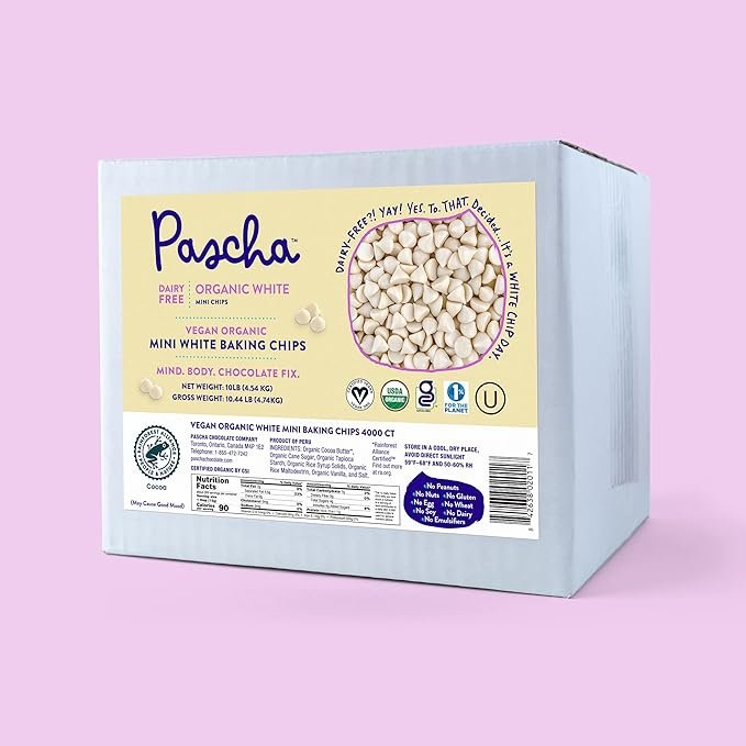 2 Pascha Bulk Organic Mini Vegan White Chocolate Chips, UTZ, Gluten Free & Non GMO, 10 Pounds