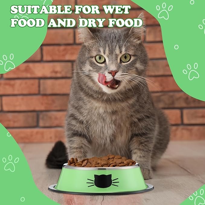 3 Nuogo 12 Pack Cats Bowls Stainless Steel Cat Foods Bowls with Rubber Base 7 oz Non Slip Cat Feeder Water Bowl Cat Feeding Dishes for Small Medium Animals Kitten Rabbit