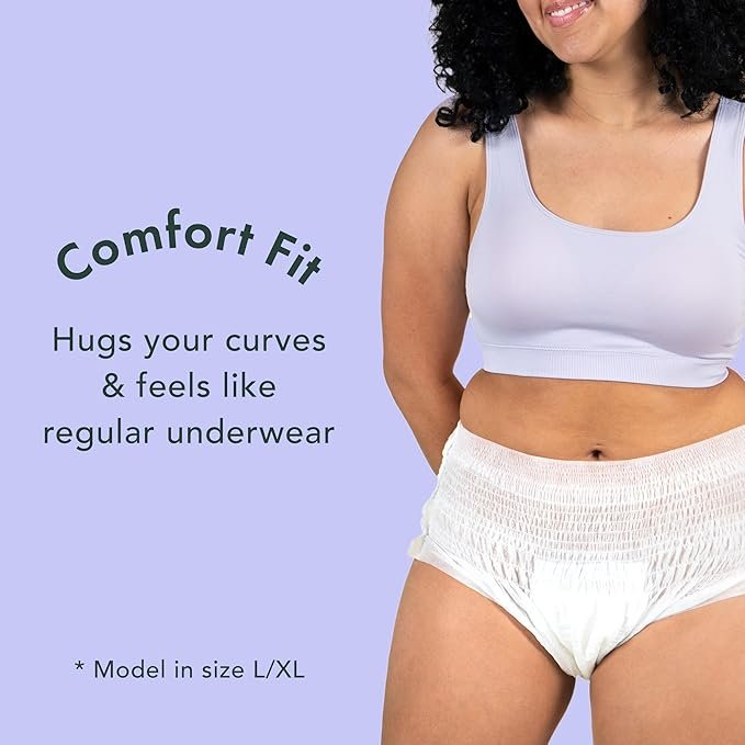 4 Rael Disposable Underwear for Women, Organic Cotton Cover - Incontinence Pads, Postpartum Essentials, Disposable Underwear, Unscented, Maximum Coverage (Size L-XL, 16 Count)