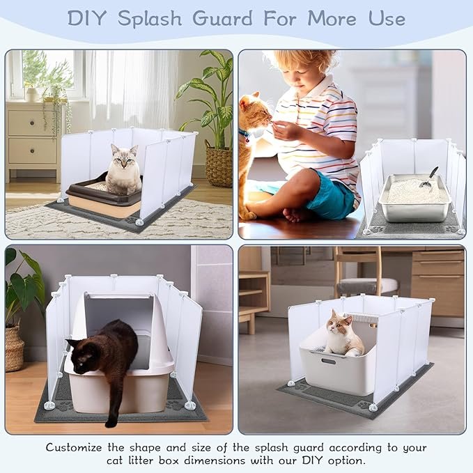 1 Cat Litter Box Enclosure Splash Guard Extra Large 29.8L × 20.3W x 16.5H inch with Cat Litter Mat Easy Clean,NOT Included in Stainless Steel Litter Box and Metal Litter Scoop