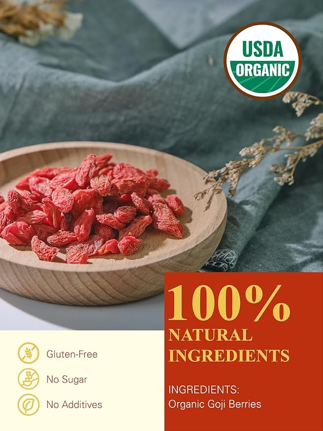 3 GLDNT Organic Goji Berries, Premium Dried Gogi Berry, Large Size, Slight Sweet & Fruit Flavor, Gluten Free, Caffeine Free, Natural Superfood, 8.8oz