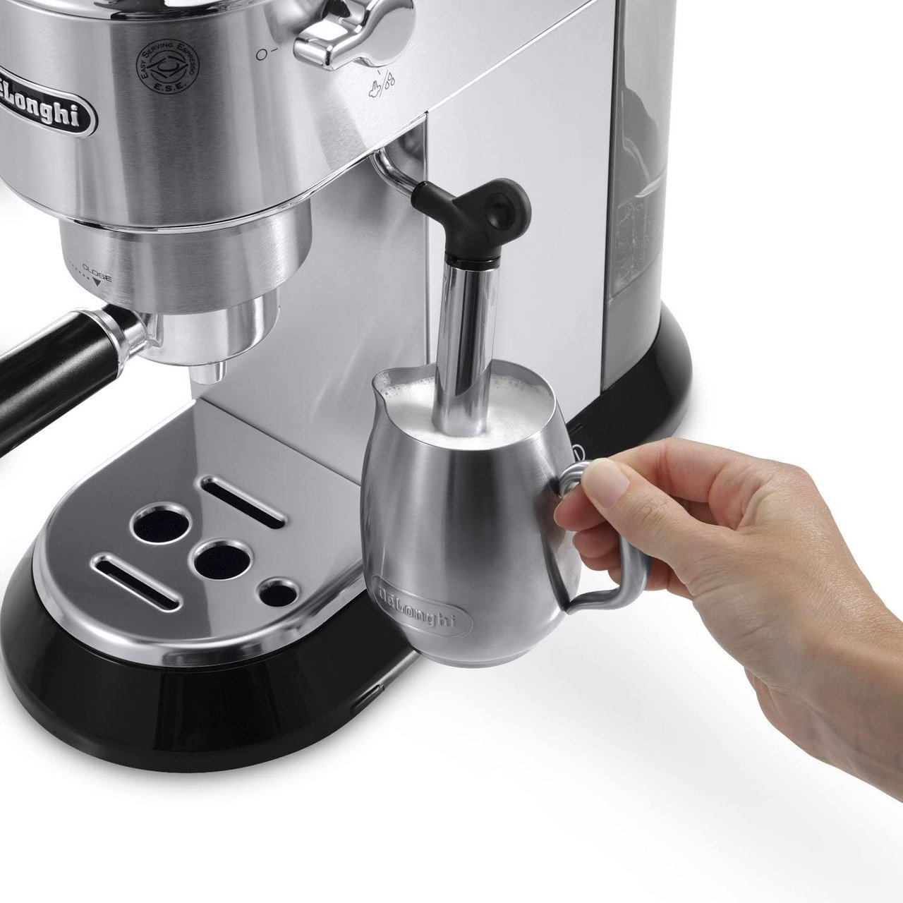 4 The De'Longhi EC680 Slim Stainless Steel Espresso and Cappuccino Machine with 15 Bar Pressure and Advanced Cappuccino System.