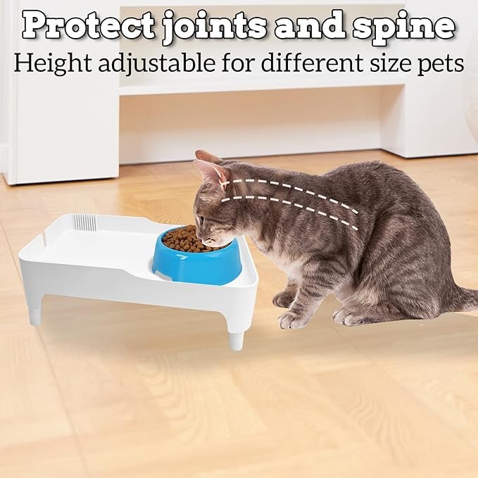 5 kathson Raised Cat Feeder Stand, Elevated Shelf for Automatic Pet Feeders, Adjustable Height Pet Feeding Holder with Drawer to Stock Snacks, Adjustable 3 Heights Suitable for Dogs and Cats (No Bowl)