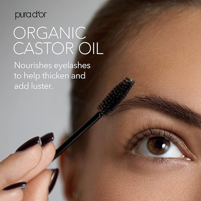 3 PURA D'OR Organic Castor Oil (4oz + 2 BONUS Pre-Filled Eyelash & Eyebrow Brushes) 100% Pure, Cold Pressed, Hexane Free Serum For Fuller, Thicker Lashes & Brows & Moisturizes Skin