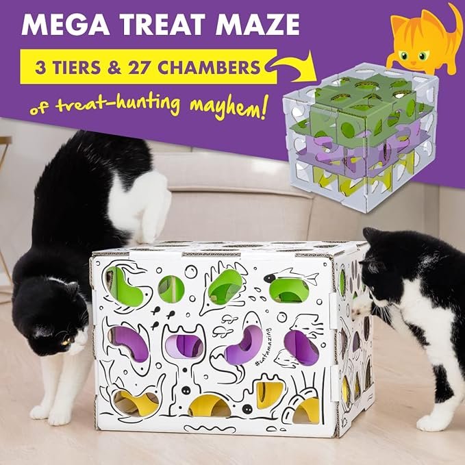 2 MEGA – Cat Treat Puzzle Box – Interactive Treat Maze – Cat Puzzle Feeder – Treat Box for Indoor Cats – Enrichment Food Toy – Best Cat Toy Ever!
