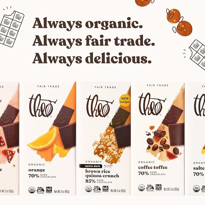 5 Theo Chocolate Brown Rice Quinoa Crunch Organic Dark Chocolate Bar, 85% Cacao, 6 Pack | Vegan, Fair Trade