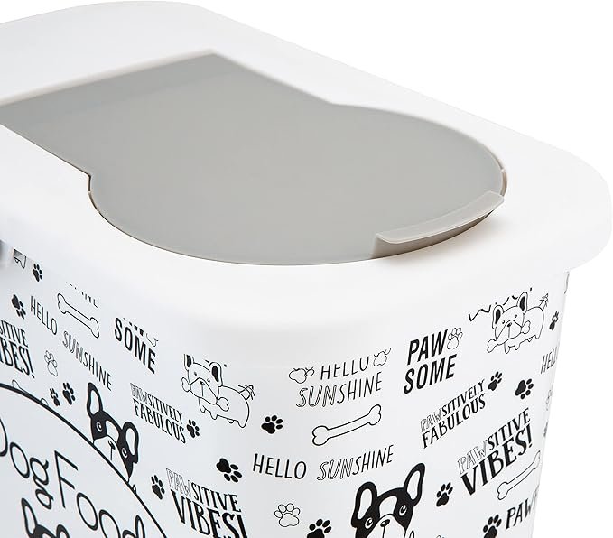 2 Pounce + Fetch 3 Gallon Pet Dry Food Container with Scooper | Dog Food Organizer | Helps Organize Pantry and Cabinets | Dog & Puppy Print Design | Carrying Handle | Flip Top Lid,White
