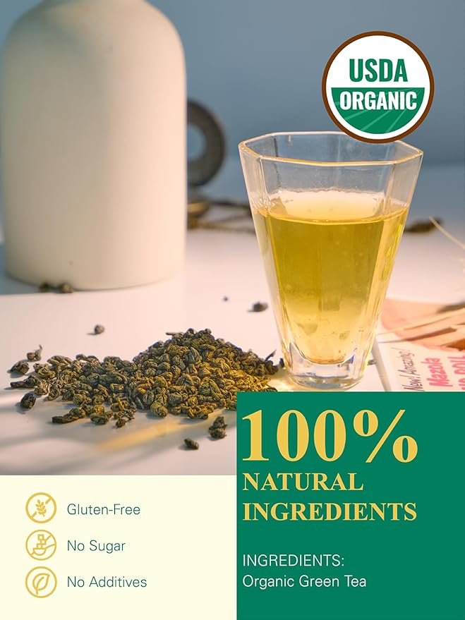1 GLDNT Organic Gunpowder Green Tea, Premium Organic Loose Leaf Green Tea, Robust & Smooth Taste, 16oz