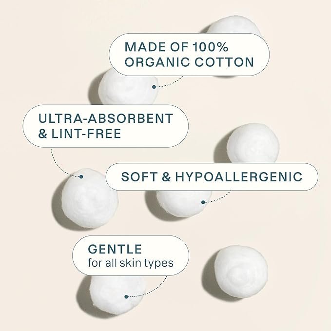 3 Cliganic Organic Super Jumbo Cotton Balls (100 Count) - Hypoallergenic, Absorbent, Large Size, 100% Pure (Packaging May Vary)