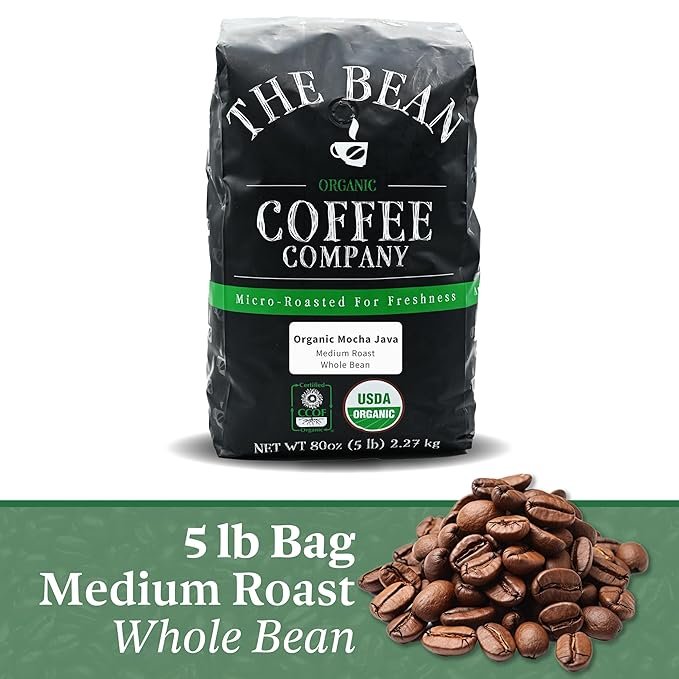 1 The Bean Organic Coffee Company Mocha Java, Medium Roast, Whole Bean Coffee, 5-Pound Bag