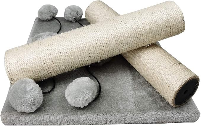 5 Dimaka 29'' Cat Scratching Post, Natural Sisal Rope Scratcher Post, Kitten Claw Scratch with 4 DanglingToy Balls for Large Cats (Grey)