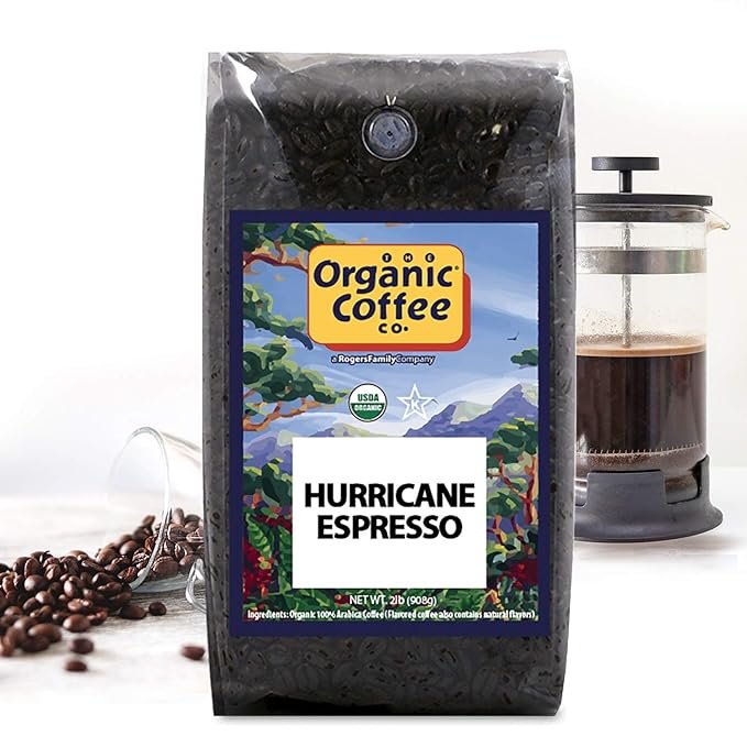 2 The Organic Coffee Co. Whole Bean Coffee - Hurricane Espresso Roast (2lb Bag), Medium Dark Roast, USDA Organic