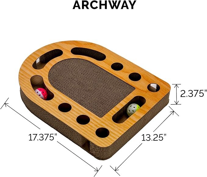 1 Furhaven Scratching Pad Ball Track Cat Toy w/ Catnip for Indoor Cats - Archway Busy Box Scratcher - Tan, One Size