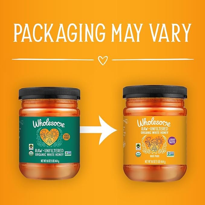 1 Wholesome Organic Raw Unfiltered White Honey, Pesticide Free, Fair Trade, Non Glyphosate, Non GMO & Gluten Free, Spreadable, 16 oz jar (Pack of 1)