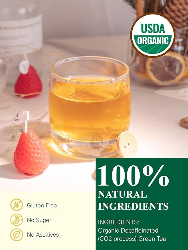 1 GLDNT Decaf Green Tea Bags, Decaffeinated Green Tea, Individually Wrapped, Smooth Flavor, Iced & Hot Tea, 20 Count