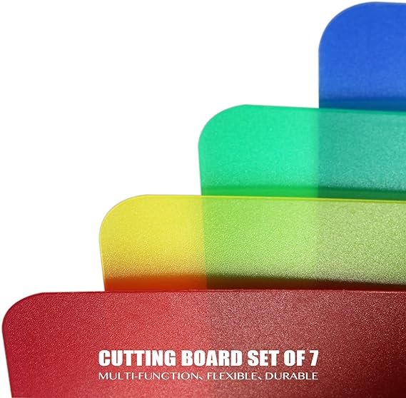 3 Fotouzy Plastic Cutting Boards for Kitchen, Flexible Cutting Mats Set of 7, Cutting Board Mats, BPA-Free, Non-Porous, Dishwasher Safe, 7 Translucent Colors