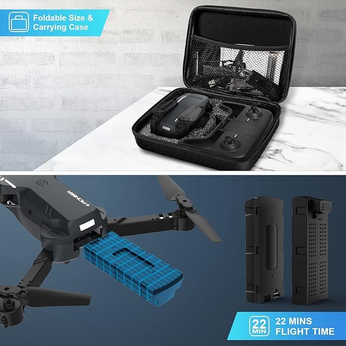 2 RDCAM Mini Aerial Camera - 1080P High-Definition FPV Portable Drone Kit, Dual Battery Pack, 90° Customizable Lens Positioning, Easy Lift Off/Landing, Stable Flight, Fun Stunts, Suitable for All Ages, Black