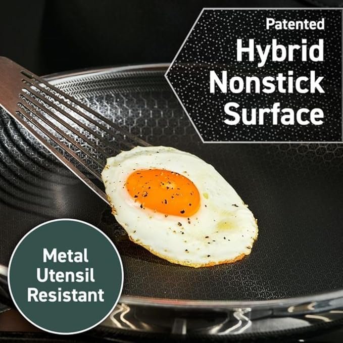 3 HexClad Hybrid Nonstick 6-Piece Fry Pan Set, 8, 10 and 12-Inch Frying Pans with Tempered Glass Lids, Stay-Cool Handles, Dishwasher and Oven Safe, Induction Ready, Compatible with All Cooktops