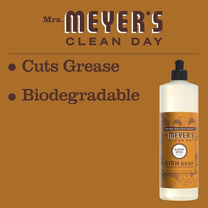 2 MRS. MEYER'S CLEAN DAY Liquid Dish Soap, Biodegradable Formula, Limited Edition Acorn Spice, 16 fl. oz - Pack of 3