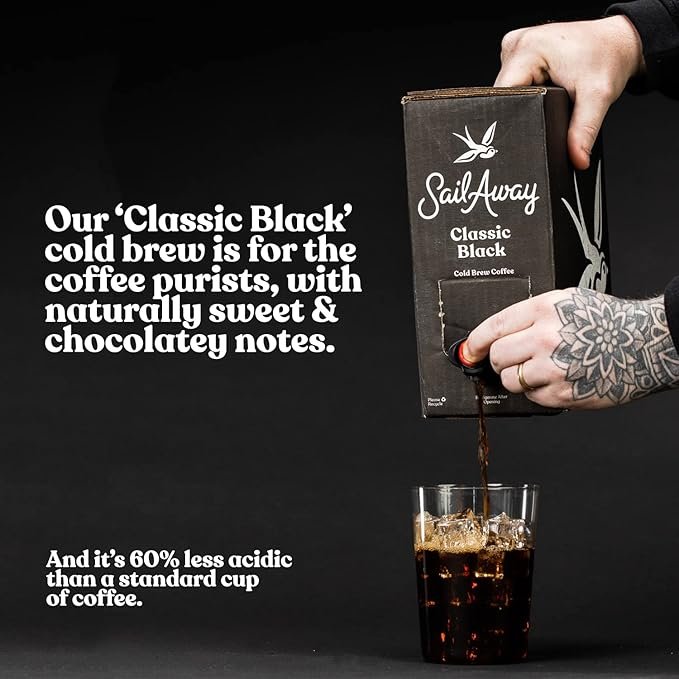 2 Sail Away Cold Brew Coffee - Smooth & Energizing, 120mg Caffeine, Gluten Free, Organic, Keto-Friendly, Classic Black, 96 Fl. Oz.