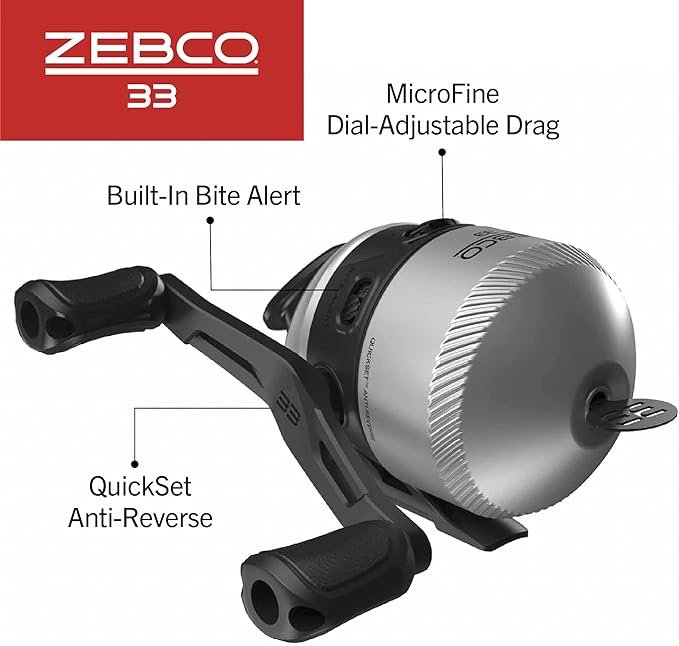 2 Spincast Reel and 2-Piece Fishing Rod Combo by Zebco 33, Comfortable Handle, Quickset Anti-Reverse Reel with Bite Alert