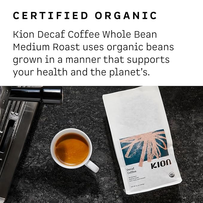 2 Kion Organic Decaf Whole Bean Coffee, Tested for Toxins, Ethically Sourced, Rich, Bold, and Smooth, Medium Roast 12 Oz (3 Pack)