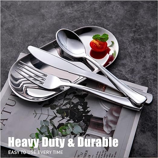 1 WDF 160 Pieces Plastic Silverware - Silver Plastic Silverware - Plastic Silverware Heavy Duty - 80 Forks 40 Knives 40 Spoons - Disposable Silver Plastic Cutlery Perfect for Wedding/Party/Christmas