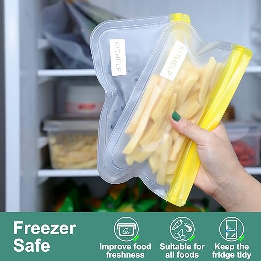 2 27 Piece Set of Reusable Storage Bags - BPA Free, Airtight Freezer Bags (9 Gallon Size + 9 Sandwich Size + 9 Snack Size) - Washable and Environmentally Friendly Lunch Bags