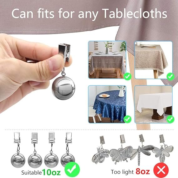 2 Tablecloth Anchors, Set of Four 10oz Premium Tablecloth Clips with Added Weights